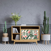 Green Leafs With Pink Flowers Self Adhesive Sticker For Cabinet