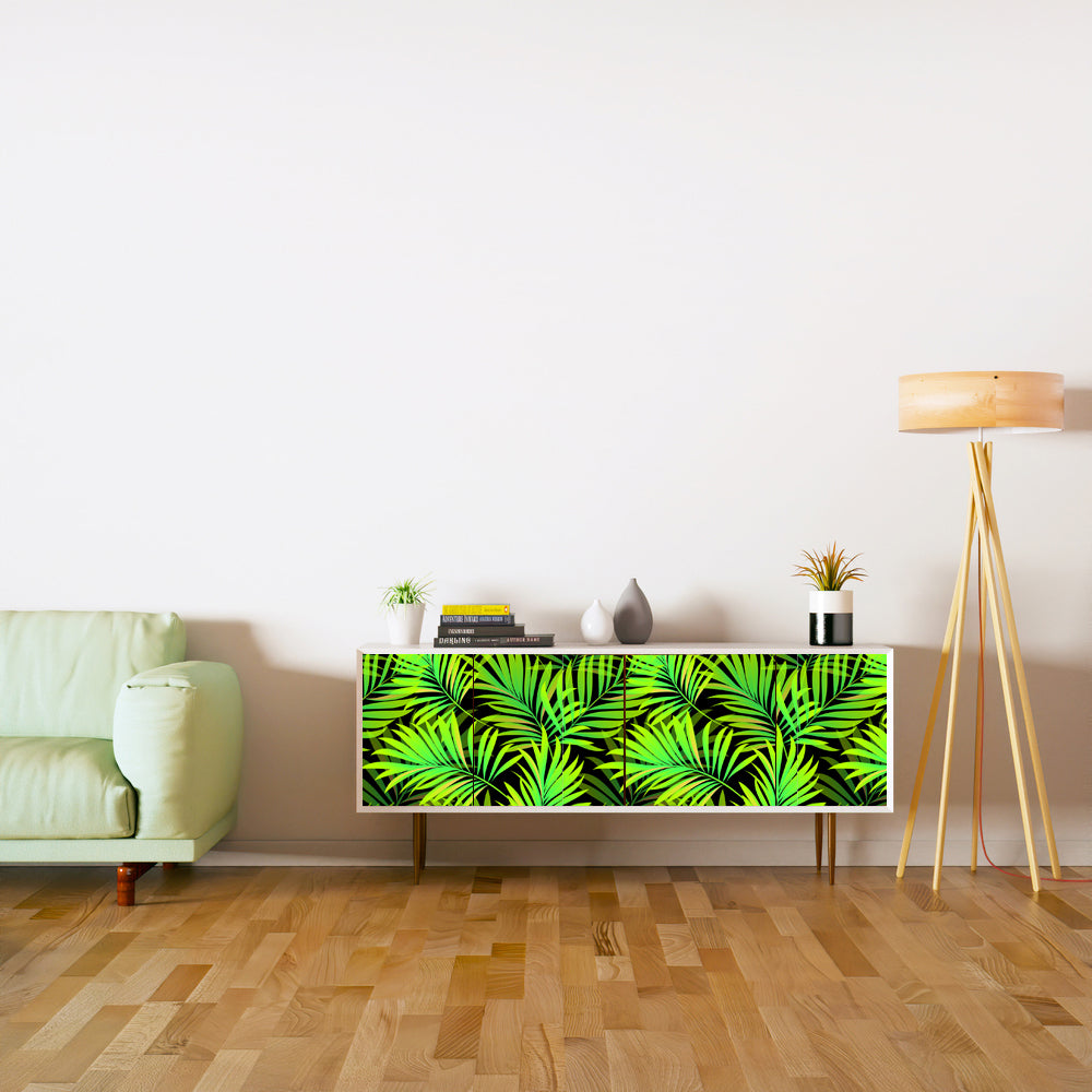 Green Black Leafs Design Self Adhesive Sticker For Cabinet