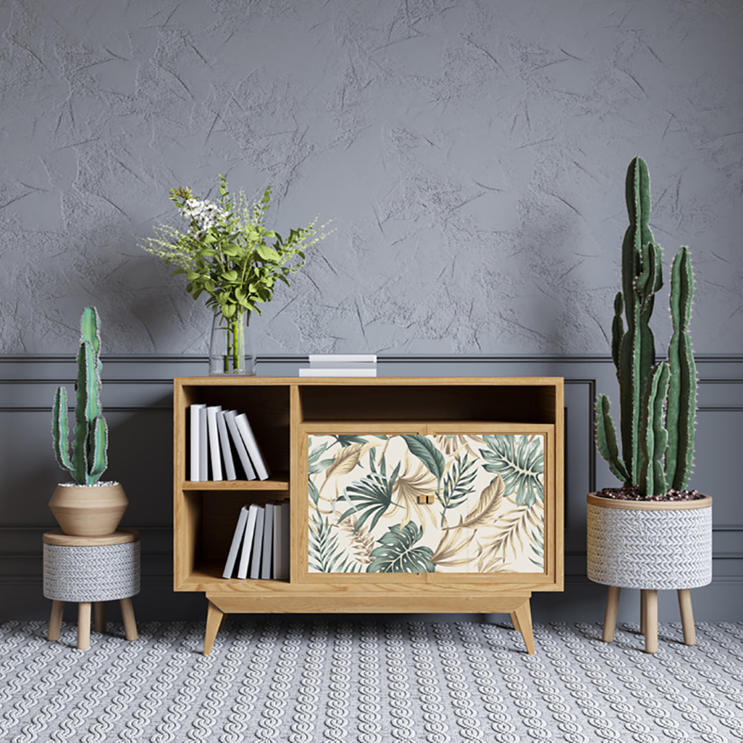Green Gray Leafs Design Self Adhesive Sticker For Cabinet
