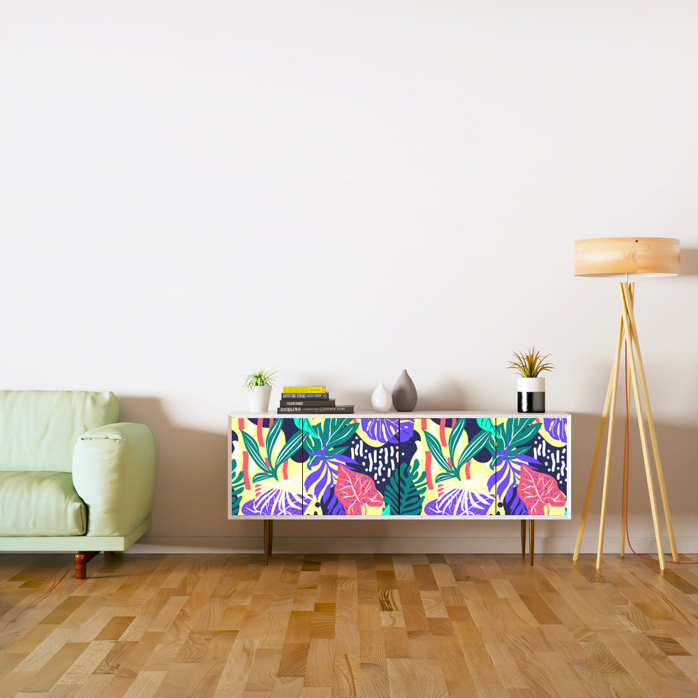 Colourful Leafs Design Self Adhesive Sticker For Cabinet