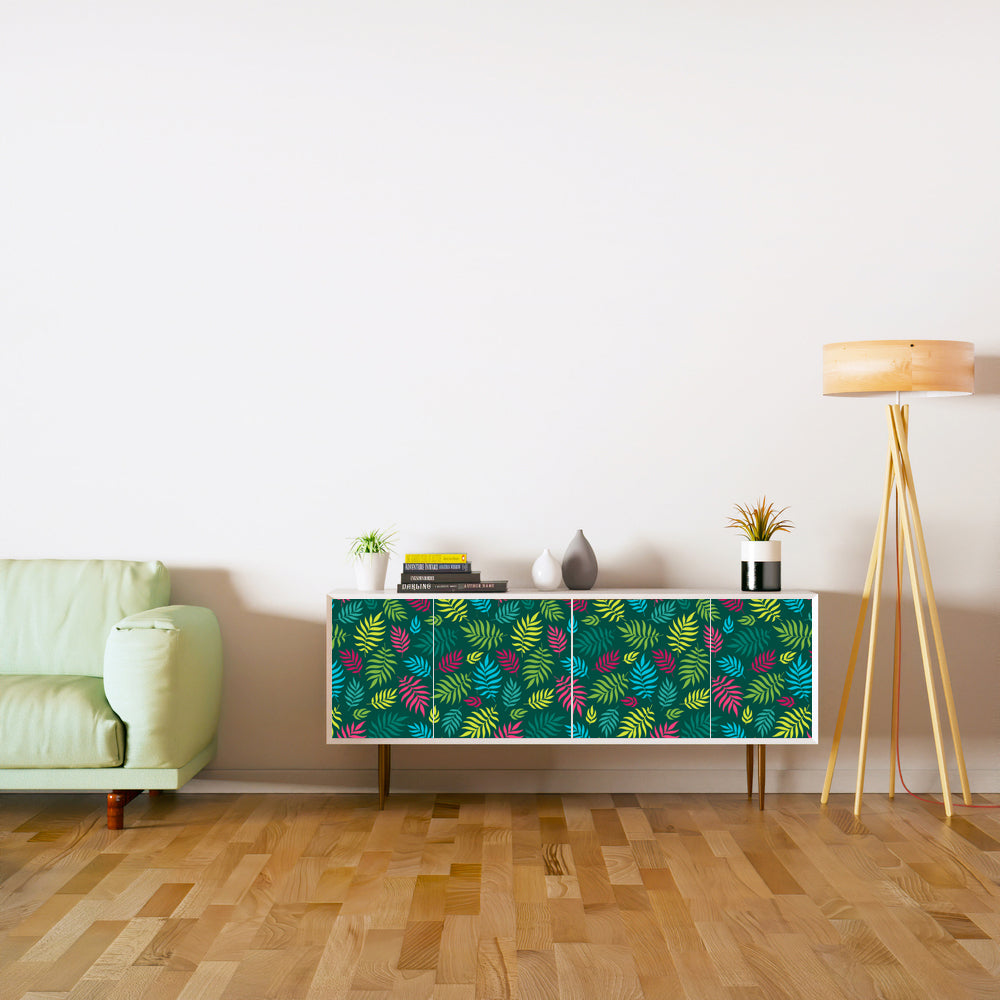 Colourful Yellow Shaded Leafs Design Self Adhesive Sticker For Cabinet