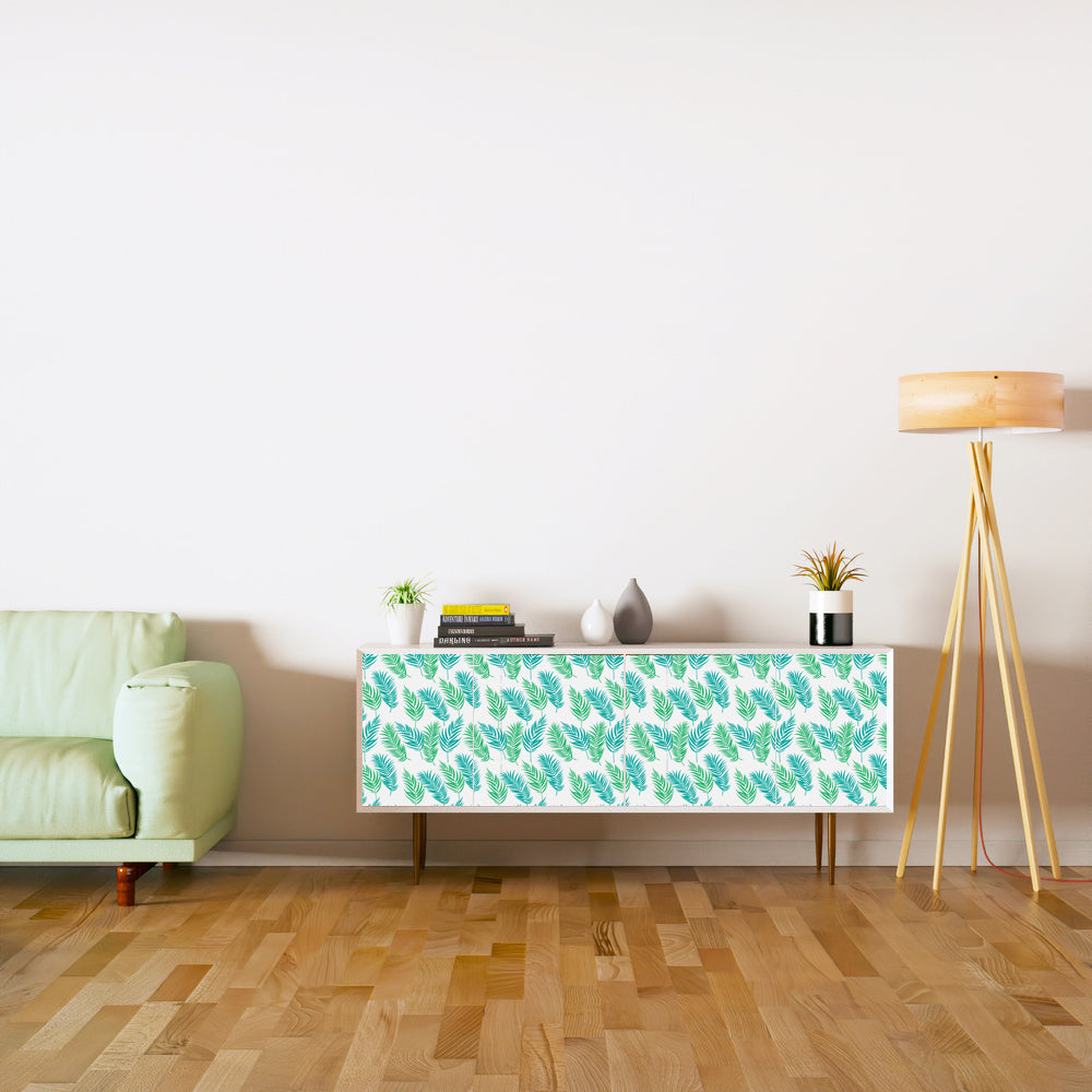 Green Blue Pink Leafs Design Self Adhesive Sticker For Cabinet