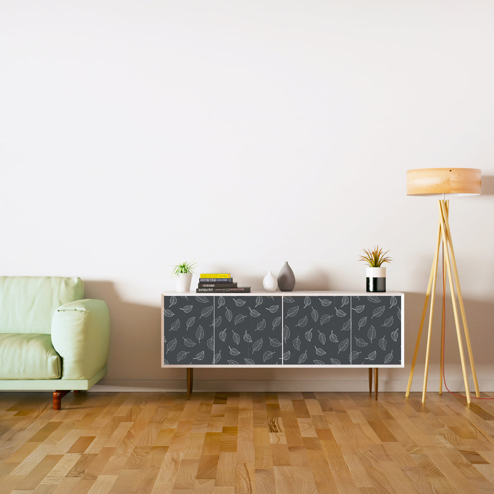 White Leafs On Gray Design Self Adhesive Sticker For Cabinet