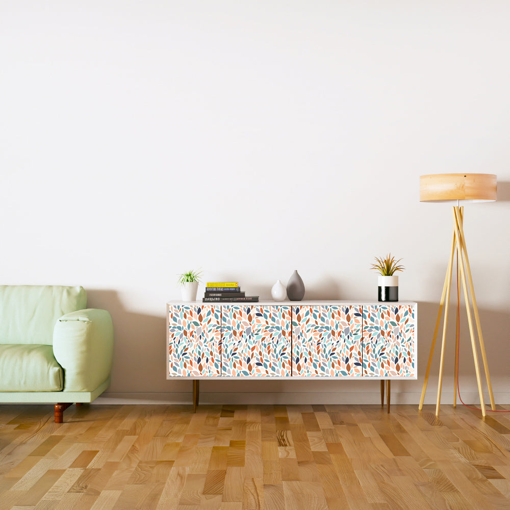 Orange Brown Colourful Leafs Design Self Adhesive Sticker For Cabinet