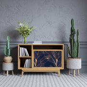 Blue Gold Shade Leafs Design Self Adhesive Sticker For Cabinet