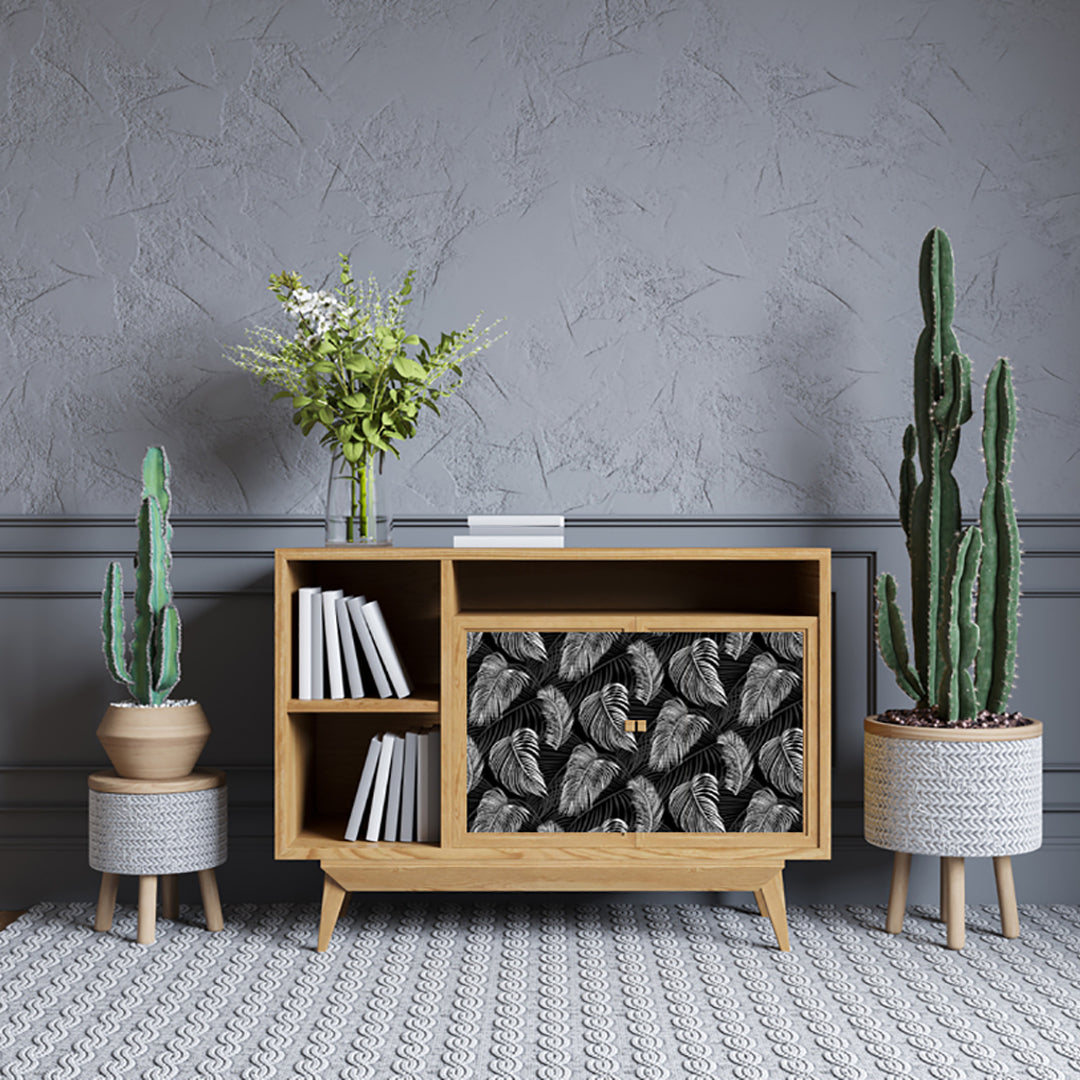 Black And White Leafs Design Self Adhesive Sticker For Cabinet
