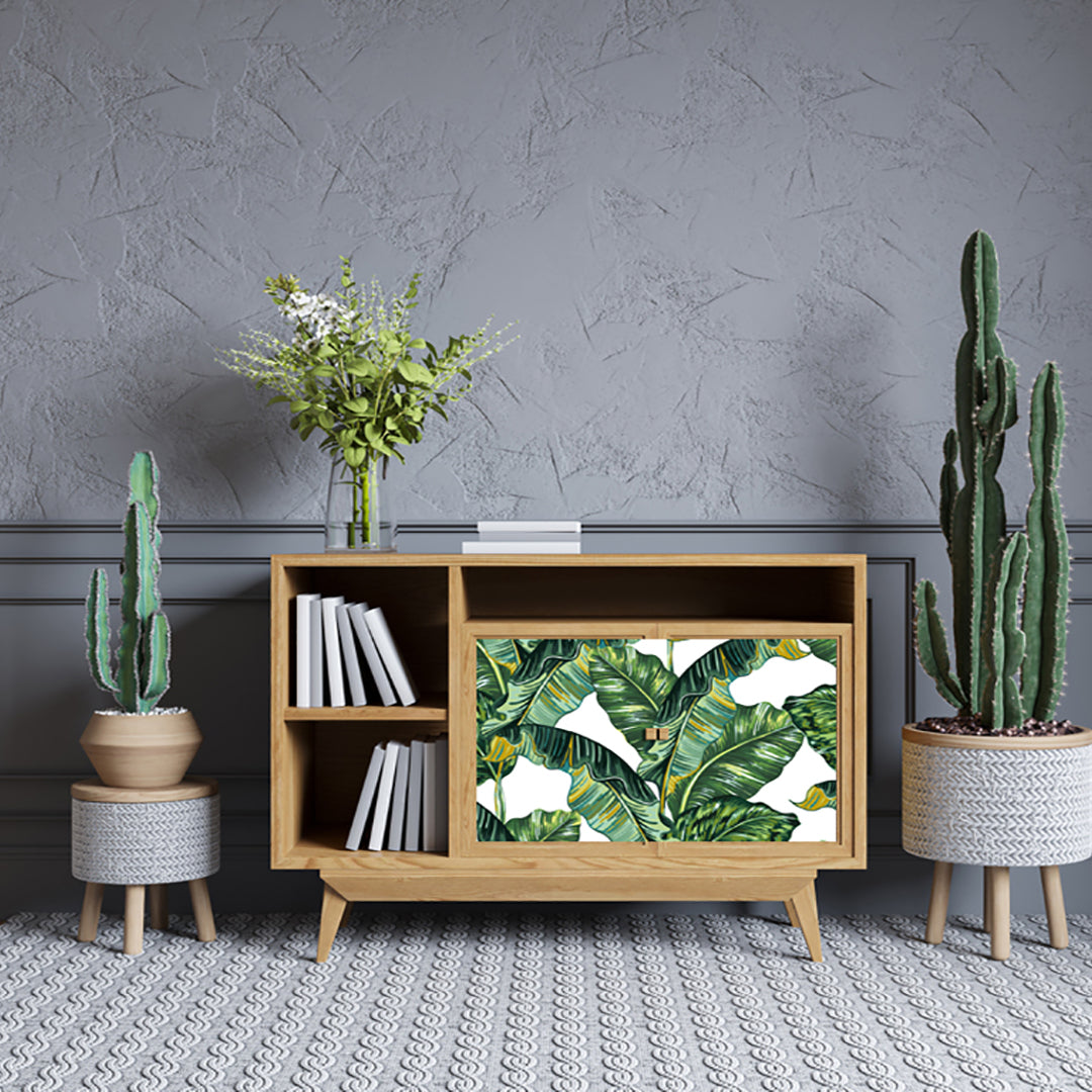 Green And Cream Colour leafs Design Self Adhesive Sticker For Cabinet