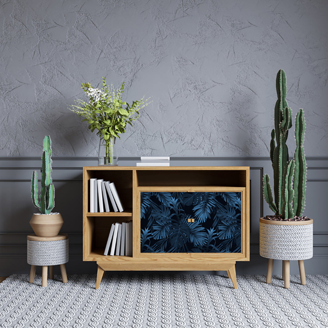 Blue Shaded Leafs Design Self Adhesive Sticker For Cabinet