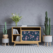 Pink Flowers With Leafs Design Self Adhesive Sticker For Cabinet