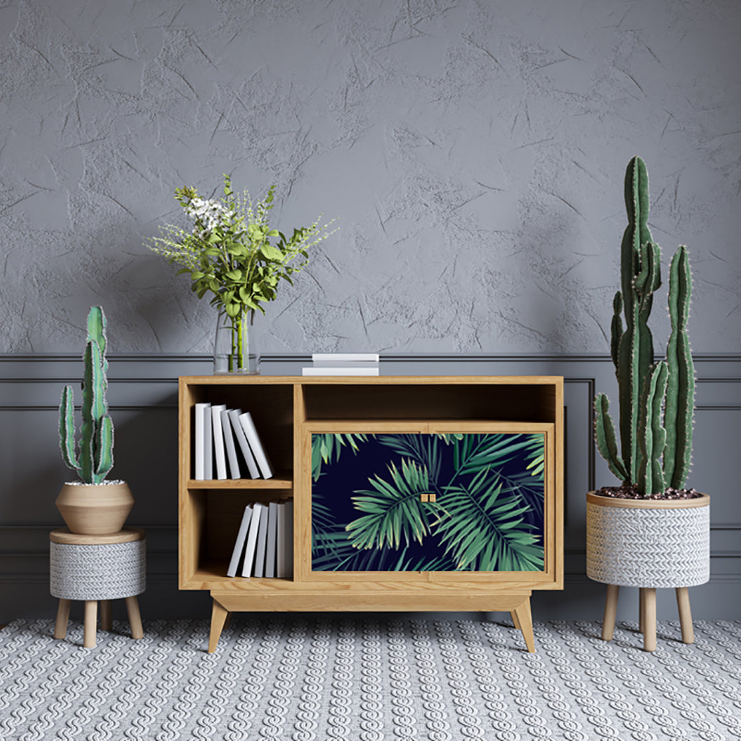 Leafs In Dark Shaded Design Self Adhesive Sticker For Cabinet