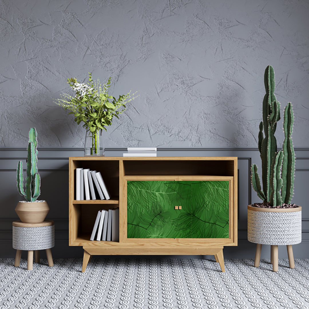 Green Shaded Leafs Design Self Adhesive Sticker For Cabinet