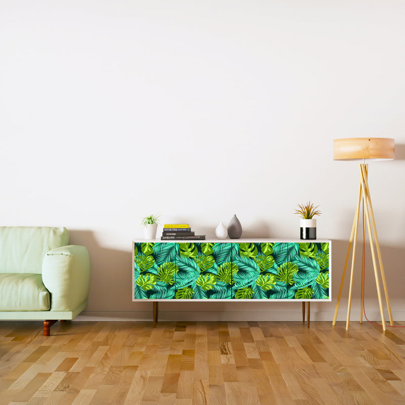 Green And Blue Shaded Leafs Design Self Adhesive Sticker For Cabinet