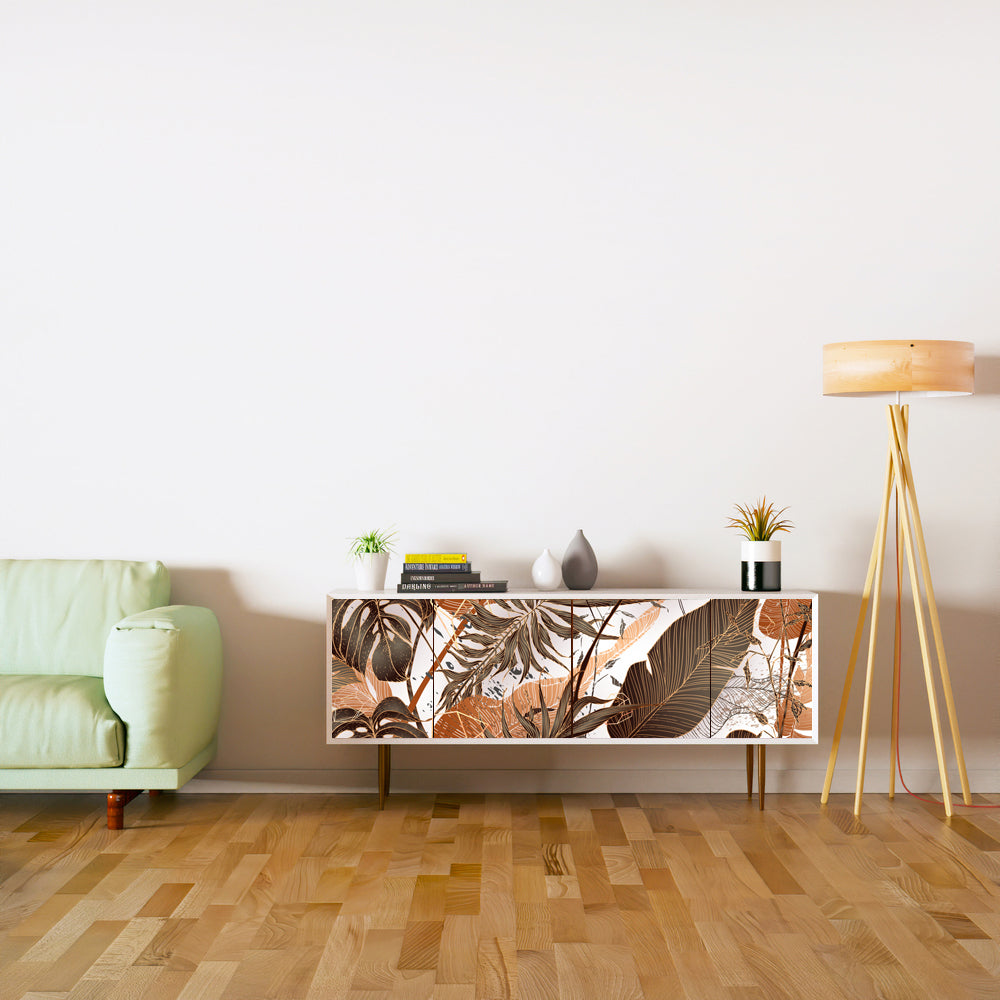 Brown Leafs Design Self Adhesive Sticker For Cabinet