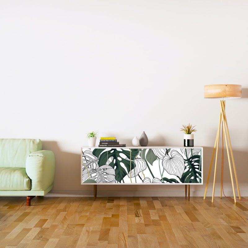 White And Green Leafs  Design Self Adhesive Sticker For Cabinet