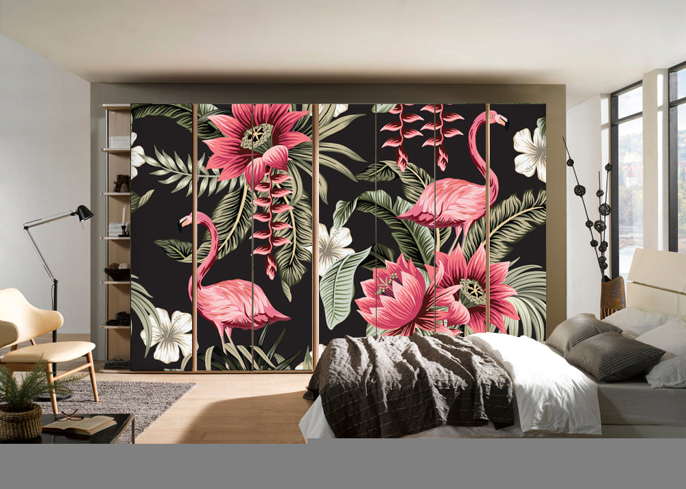 Pink Lotus  Painting Self Adhesive Sticker For Wardrobe