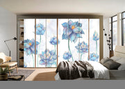 Lotus On White Background Painting Self Adhesive Sticker For Wardrobe