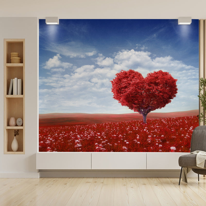 Red Flower Heart Tree Wallpaper