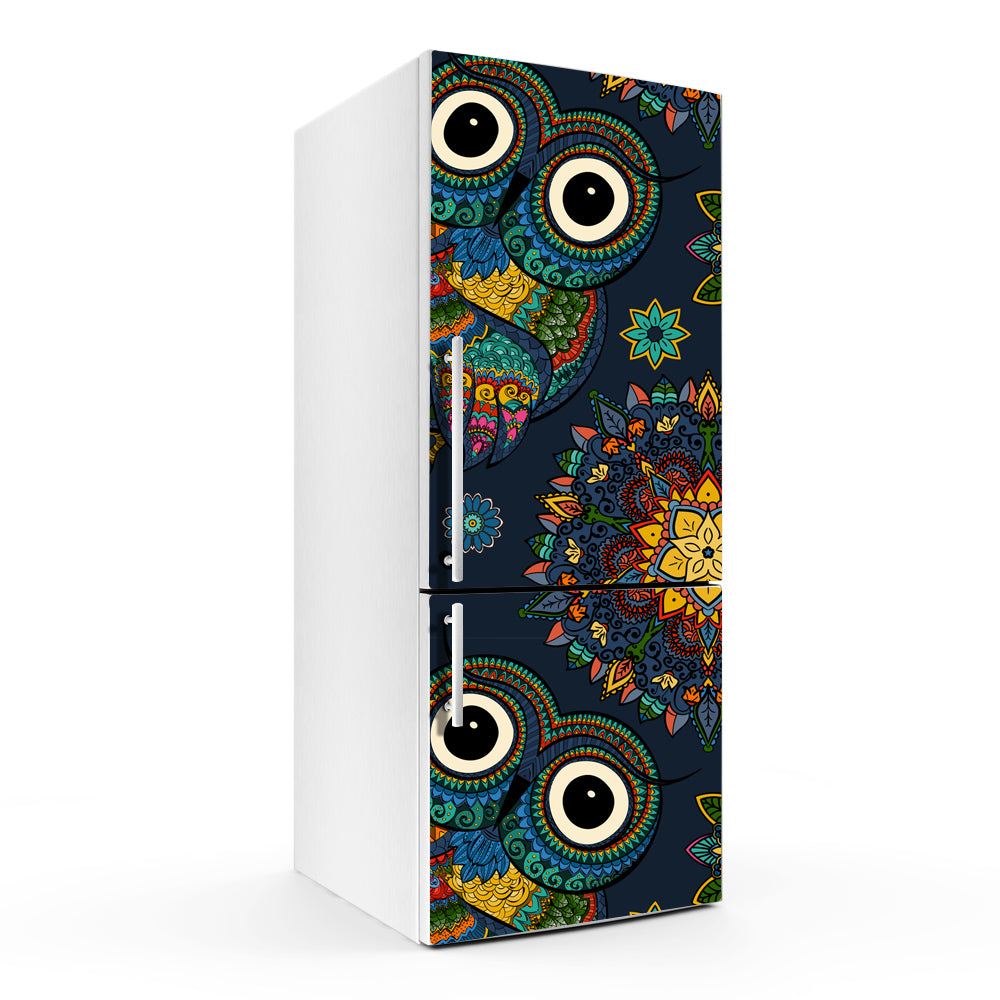 Colourful Owl Art Self Adhesive Sticker For Refrigerator
