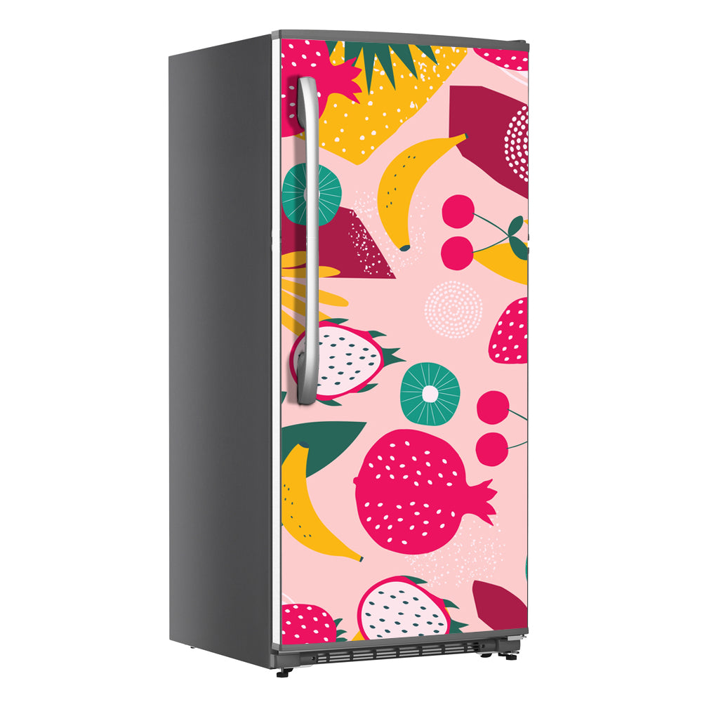 Mix Fruit Art In Pink Self Adhesive Sticker For Refrigerator