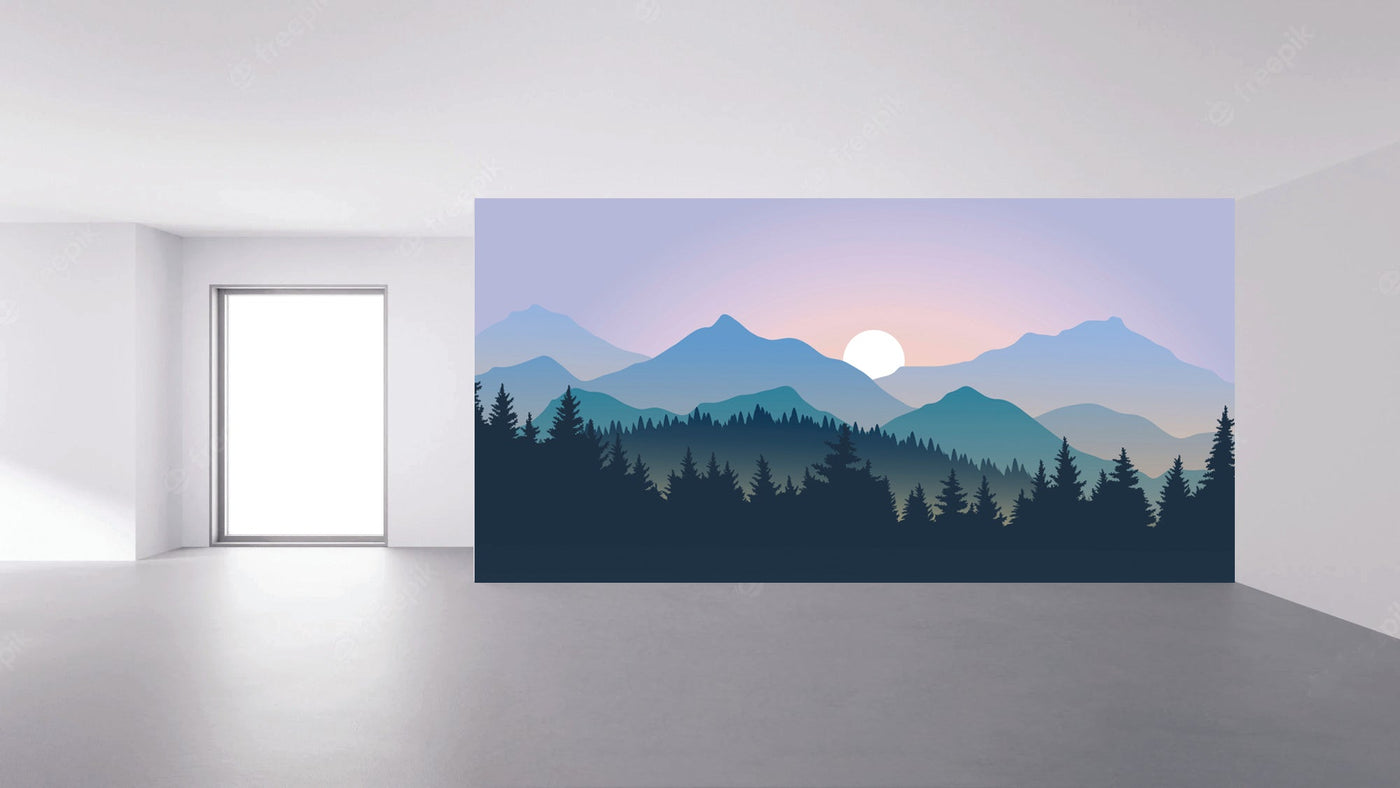 Shades of Blue Pink Mountain Landscape Wallpaper