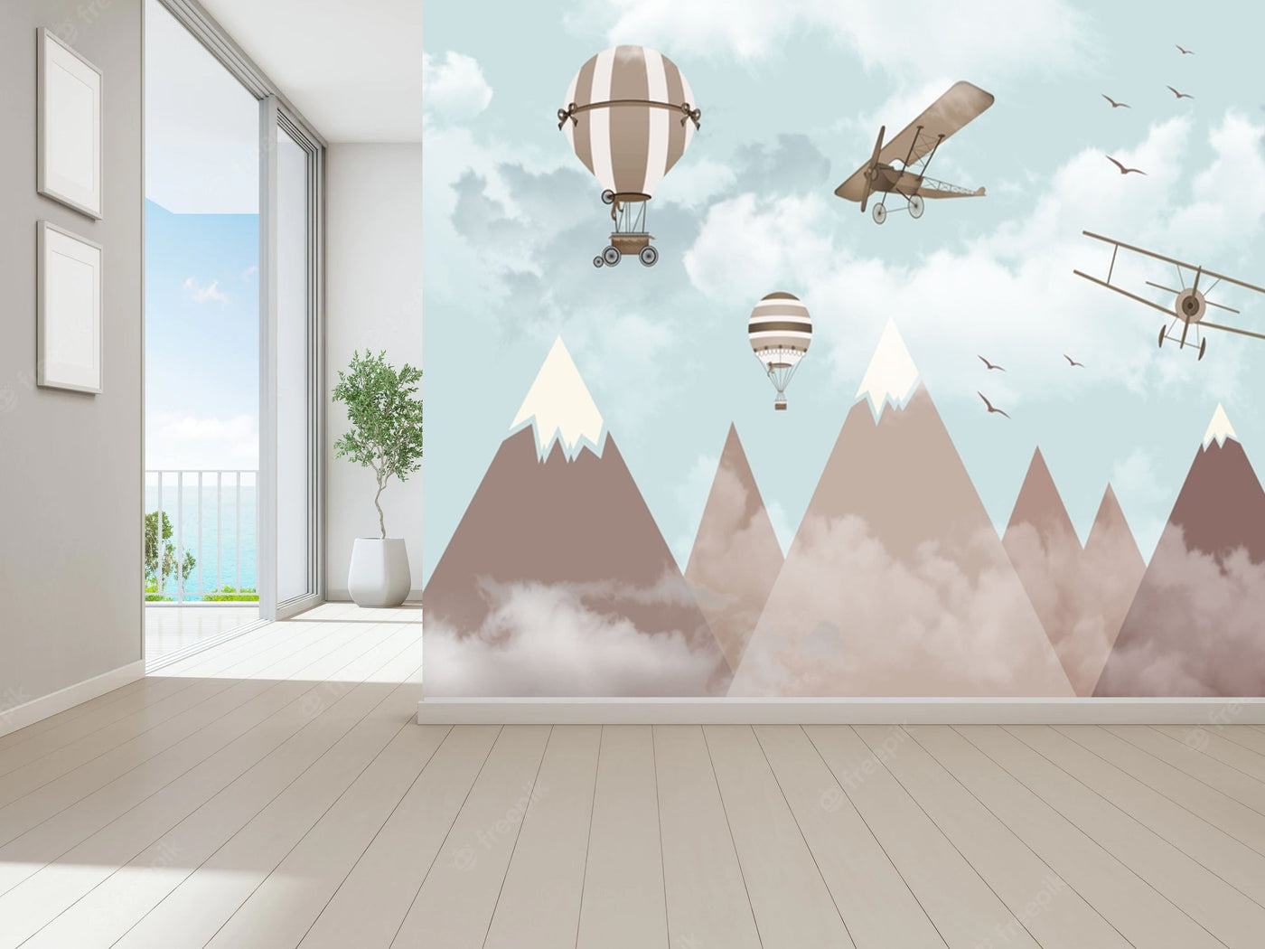 Hot Air Balloon Airplane Mountain Wallpaper