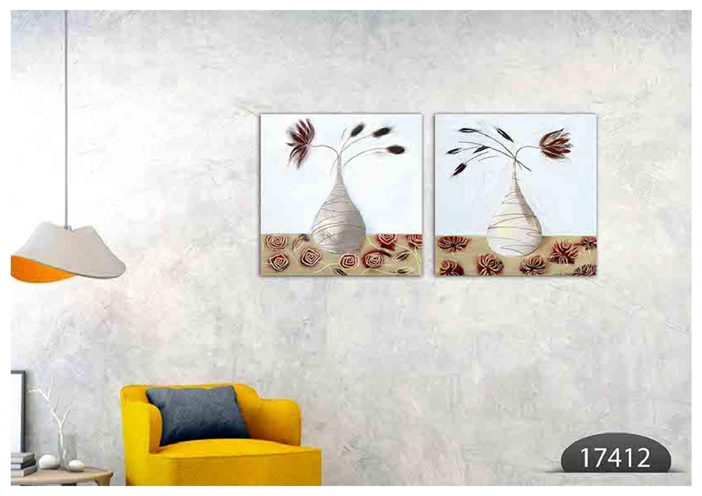 White Vase Floral Art, Set Of 2