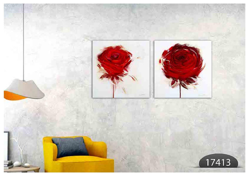 Red Rose Floral Art, Set Of 2