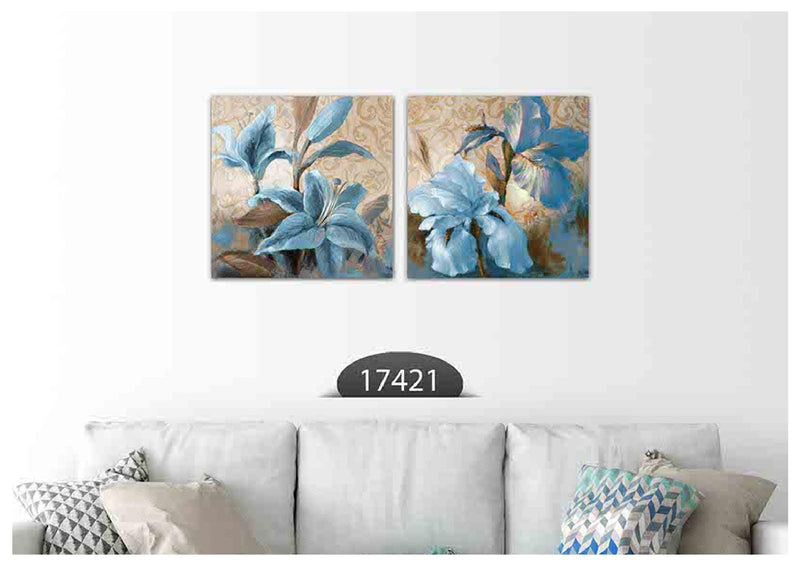 Floral Blue Rustic Art, Set Of 2