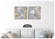 Bird White Grey Flower Art, Set Of 2