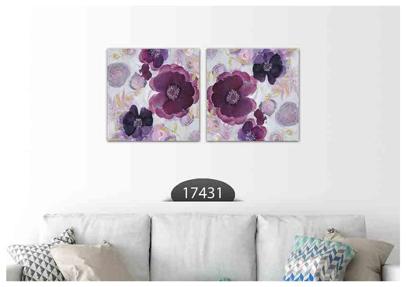 Purple Floral Art, Set Of 2