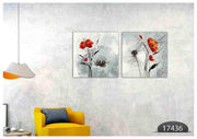 Red White Black Floral Art, Set Of 2
