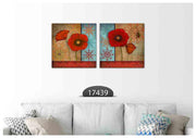 Red Flower Orange Brown Art, Set Of 2