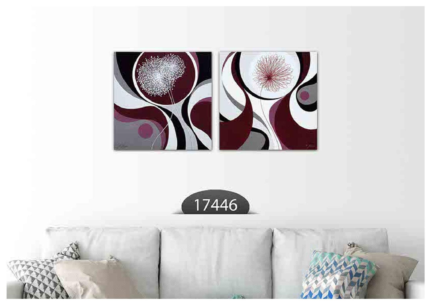 Purple Floral Modern Art, Set Of 2