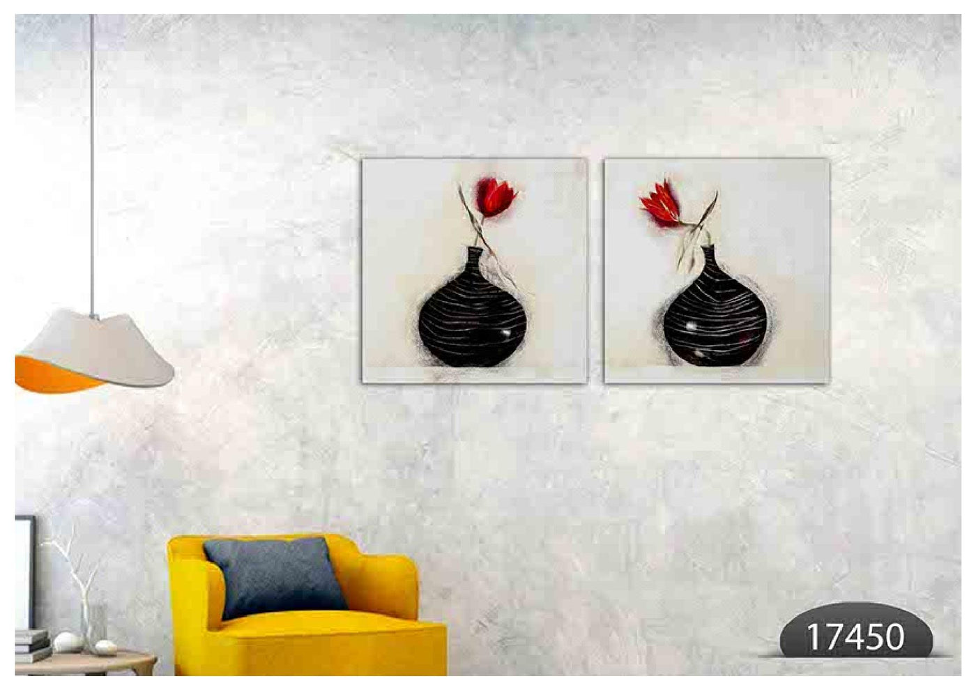 Red Tulip Black Vase Art, Set Of 2