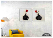 Red Tulip Black Vase Art, Set Of 2
