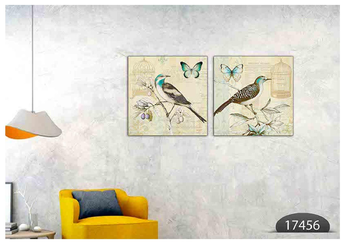 Bird Cage Beige Art, Set Of 2