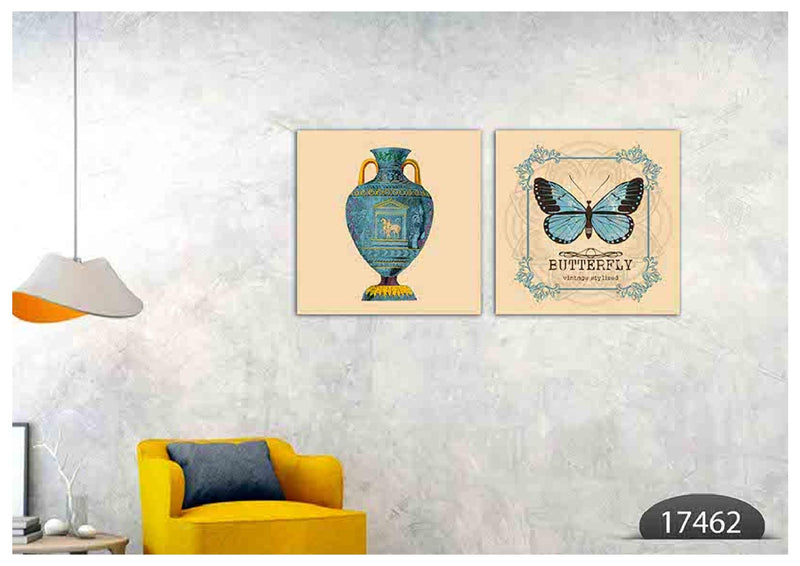 Blue Butterfly Vase Art, Set Of 2