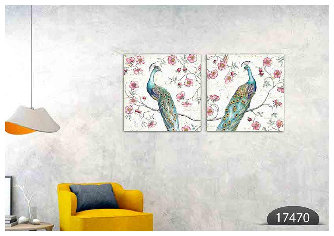 Peacock Pink Flower Art, Set Of 2