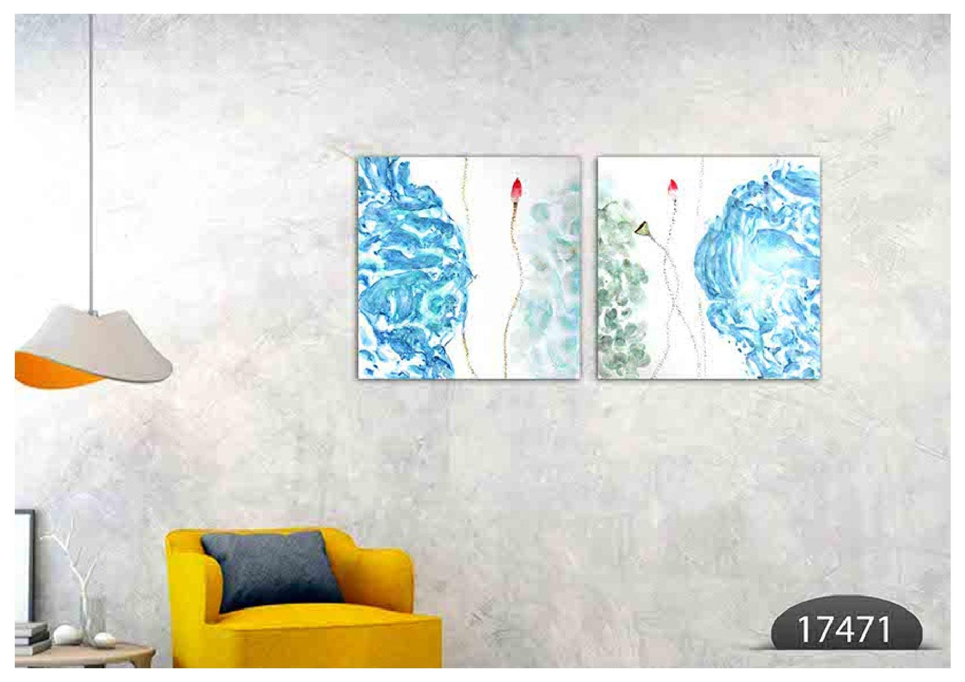 Blue Faded Flower Art, Set Of 2