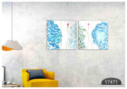 Blue Faded Flower Art, Set Of 2