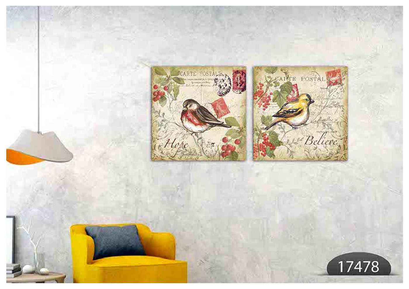 Hope Believe Birds Art, Set Of 2