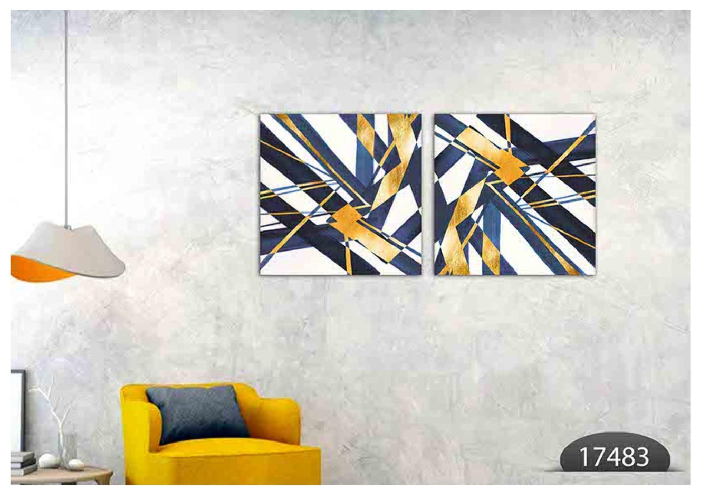 Blue Golden Line Art, Set Of 2