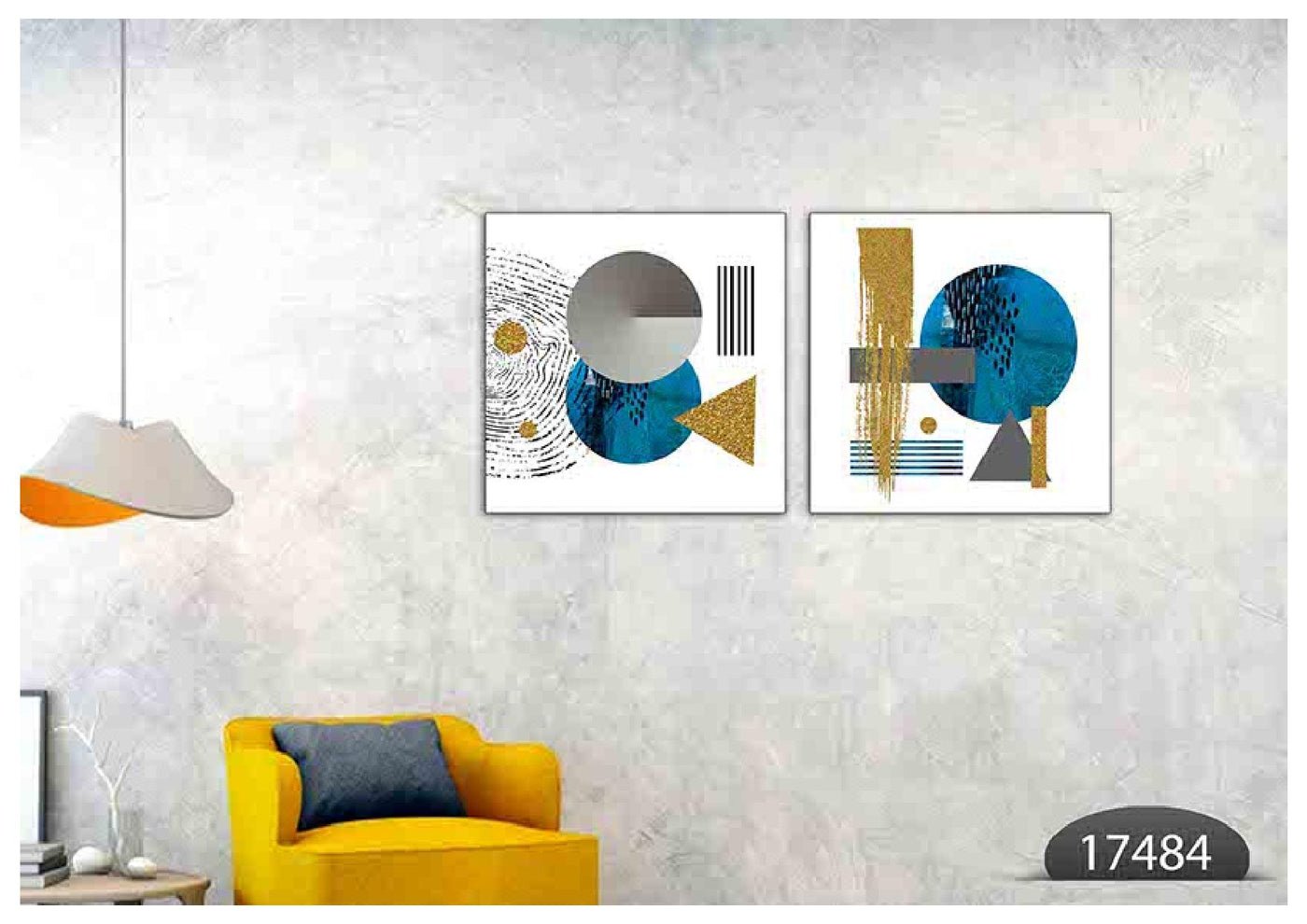 Blue Golden Shapes Art, Set Of 2