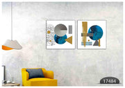 Blue Golden Shapes Art, Set Of 2