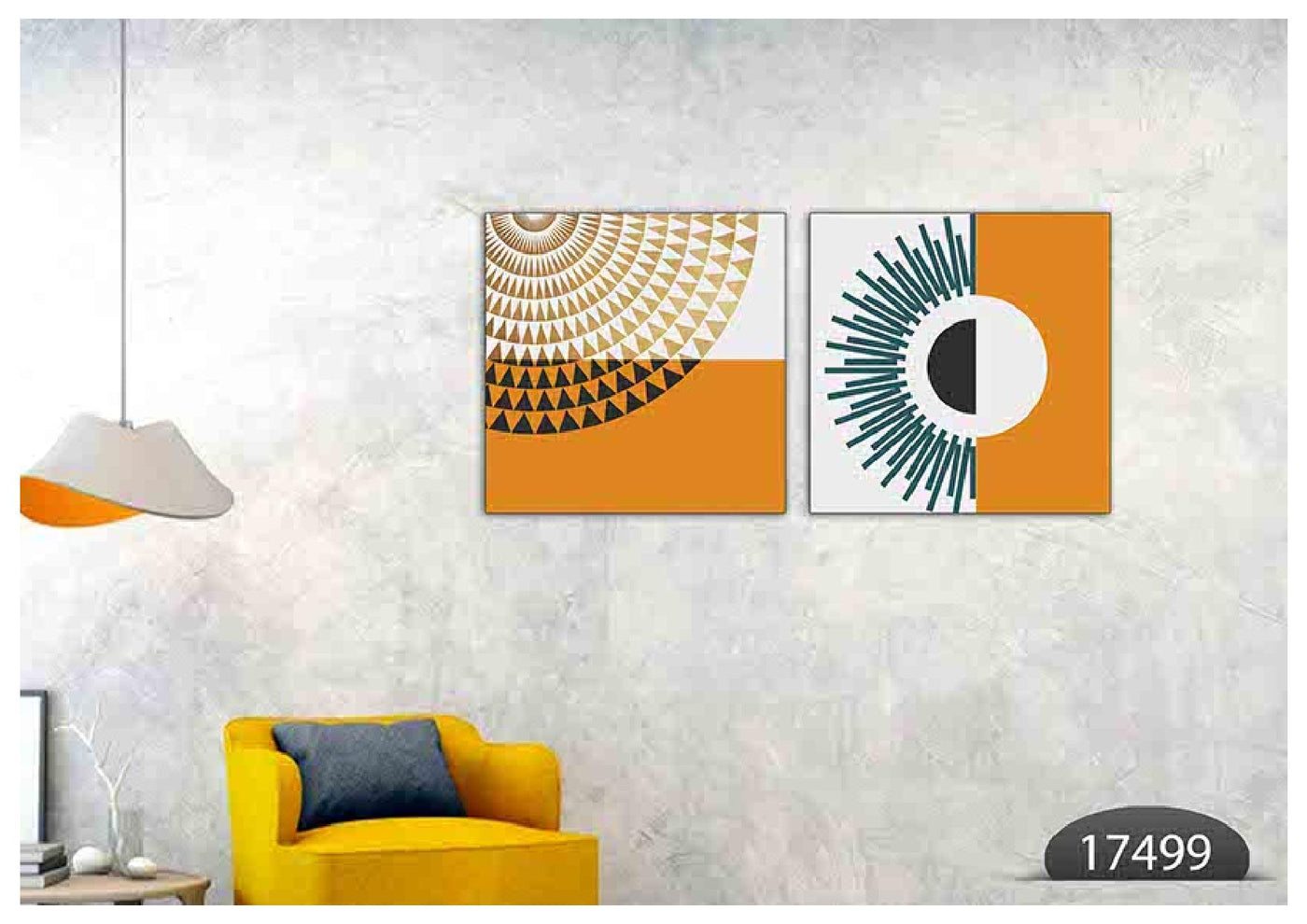 Orange White Shape Art, Set Of 2