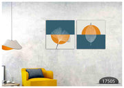 Orange Blue Leaf Art, Set Of 2