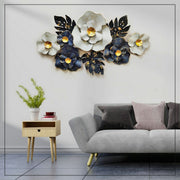 Metal Decor Silver Black Flowers And Leaves