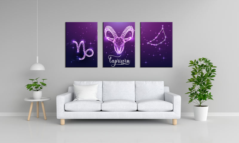 Capricorn Zodiac Sign Art, Set Of 3