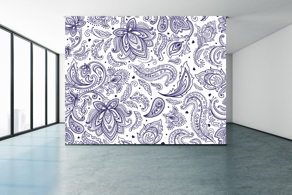 Indian Pattern Simple Blue White Wallpaper