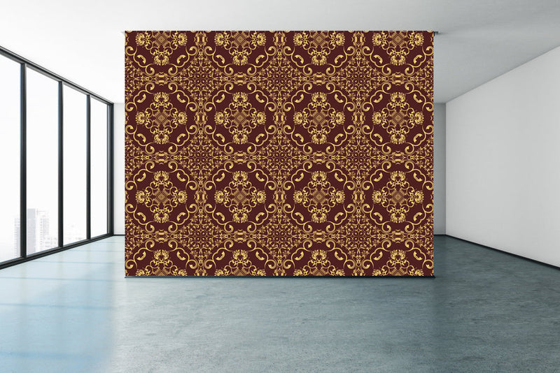 Brown Golden Indian Pattern Wallpaper